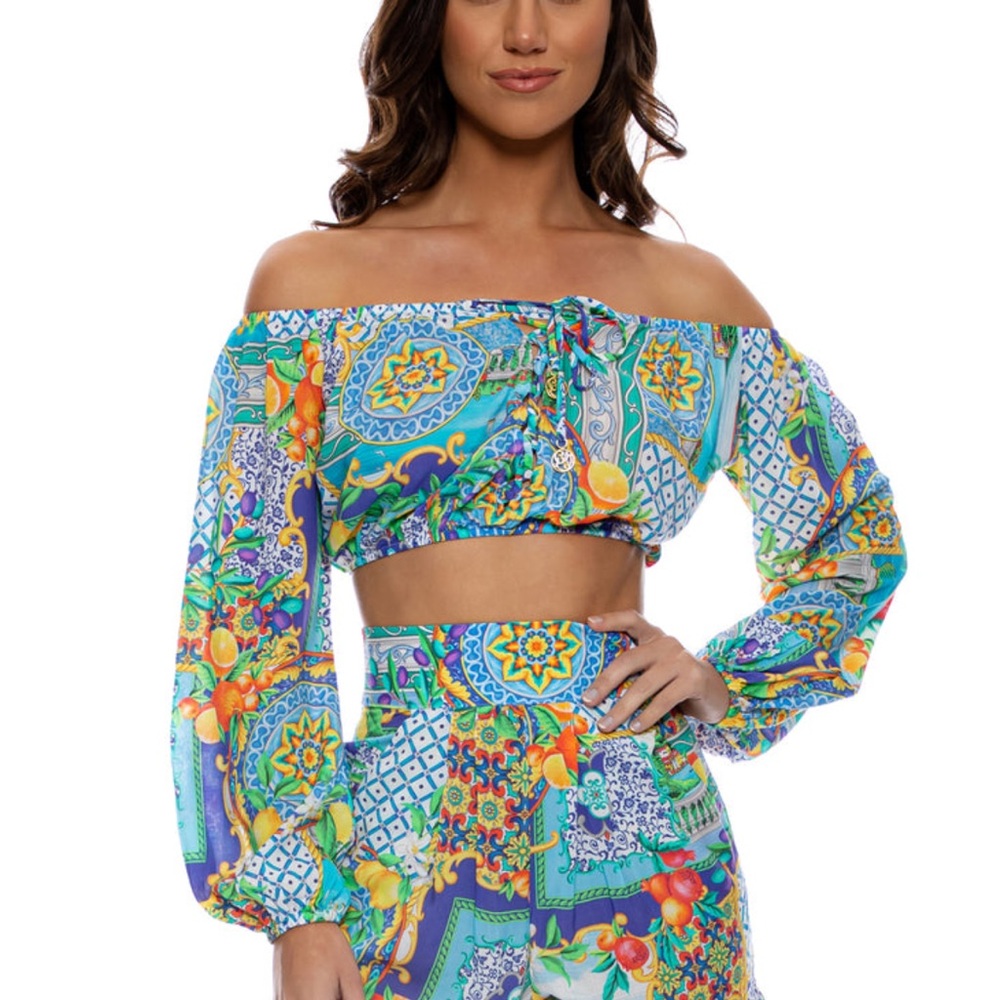 Luli Fama Amafi crop top and high waisted shorts new with tags